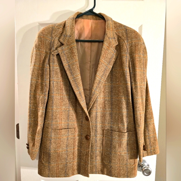 Diane Von Furstenberg 65% wool Vintage Wheat Plaid Blazer Jacket - Picture 2 of 7